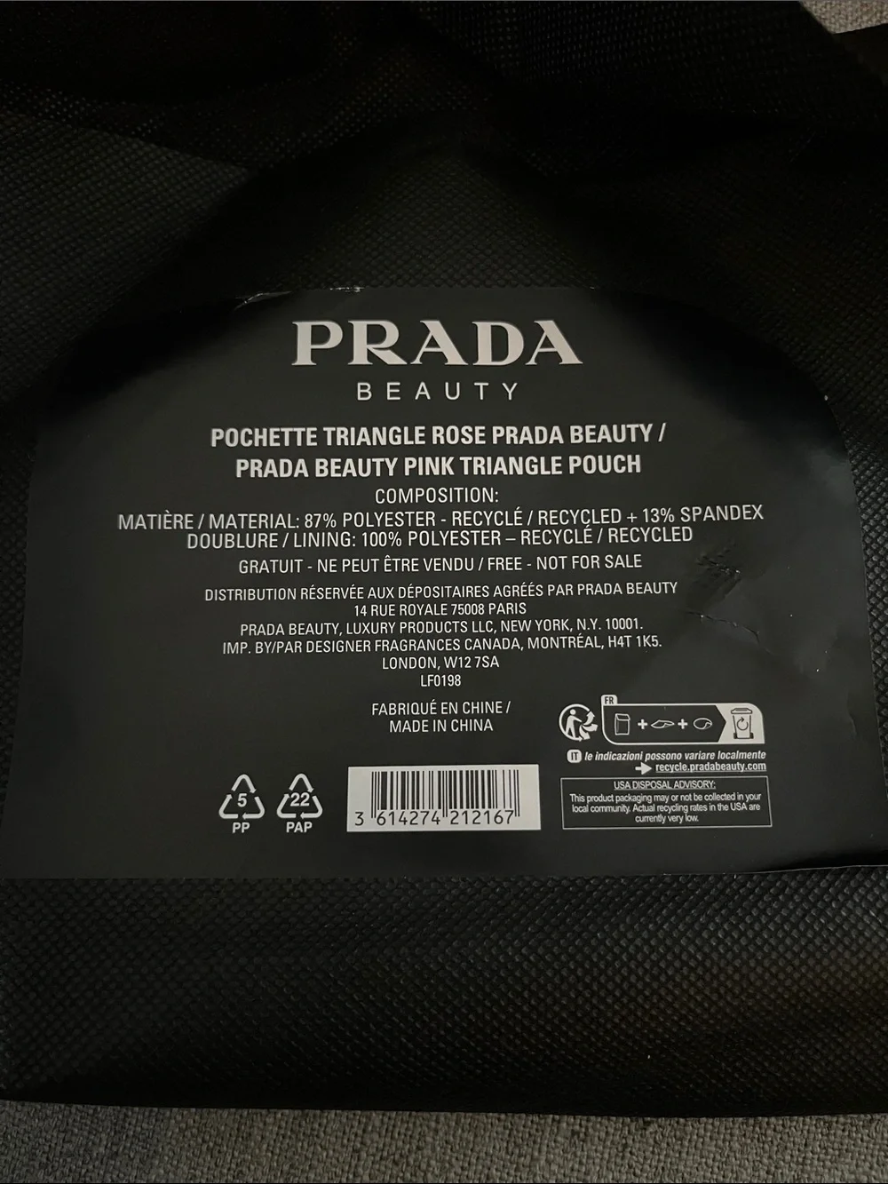 Prada Beauty Pink Triangle Cosmetic Pouch- New